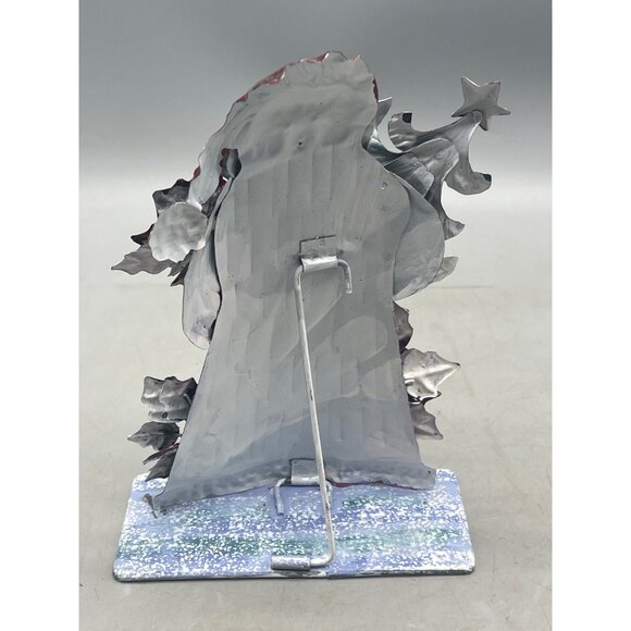 Christmas Santa figurine tin layered poinsettia red green floral tree 8" READ - Picture 3 of 7